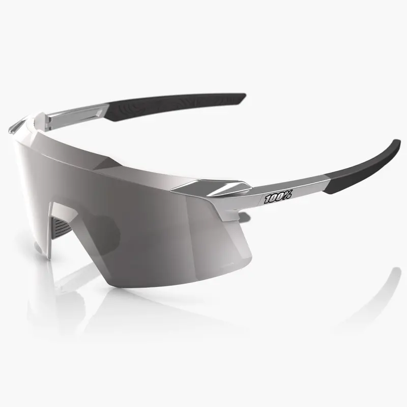 100% Aerocraft Cycling Sunglasses Gloss Black Chrome - Hiper Silver Mirror Lens 1
