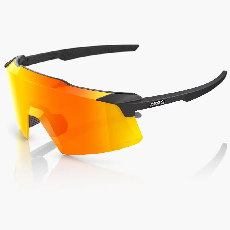 100% Aerocraft Cycling Sunglasses - Soft Tact Black - Hiper Red Mirror Lens 1