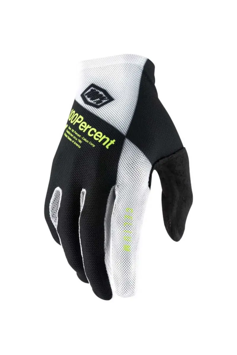 100% Celium Full Finger Gloves Black/White/Fluro Yellow 1