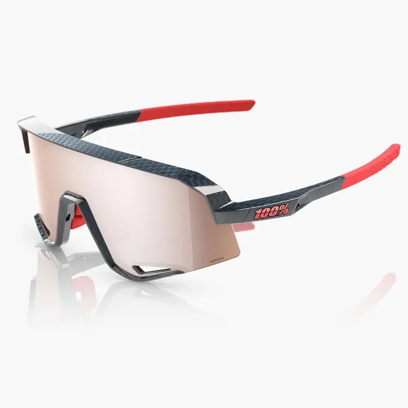 100% Slendale Cycling Sunglasses - Gloss Carbon Fiber/Hiper Crimson Silver Mirror Lens 1