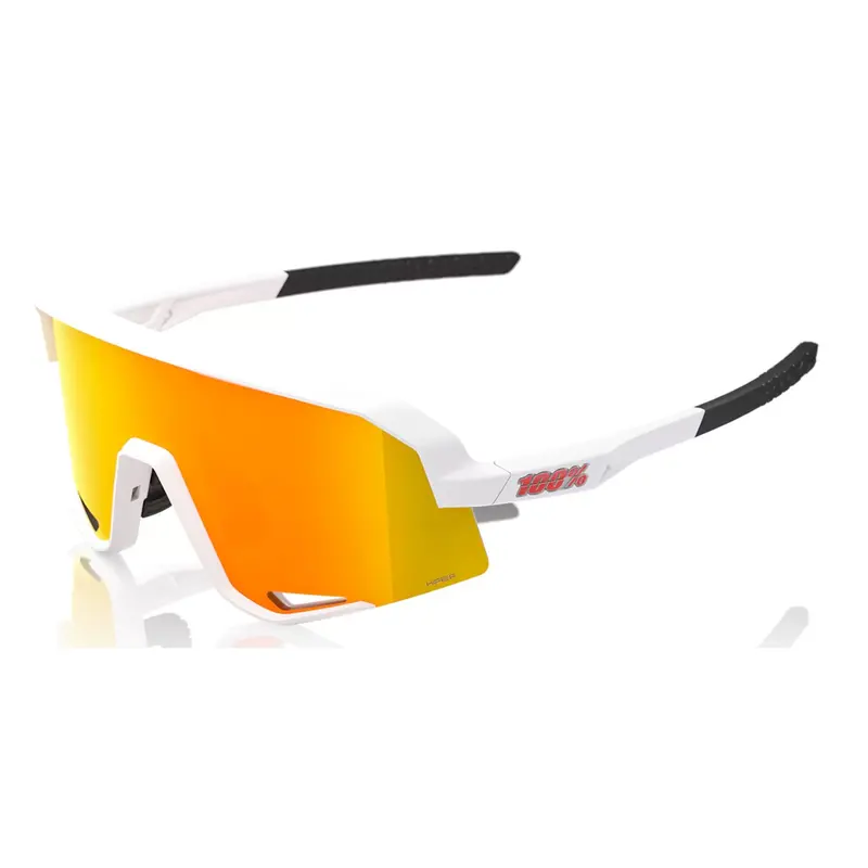 100% Slendale Cycling Sunglasses - Soft Tact White/Hiper Red Mirror Lens 1