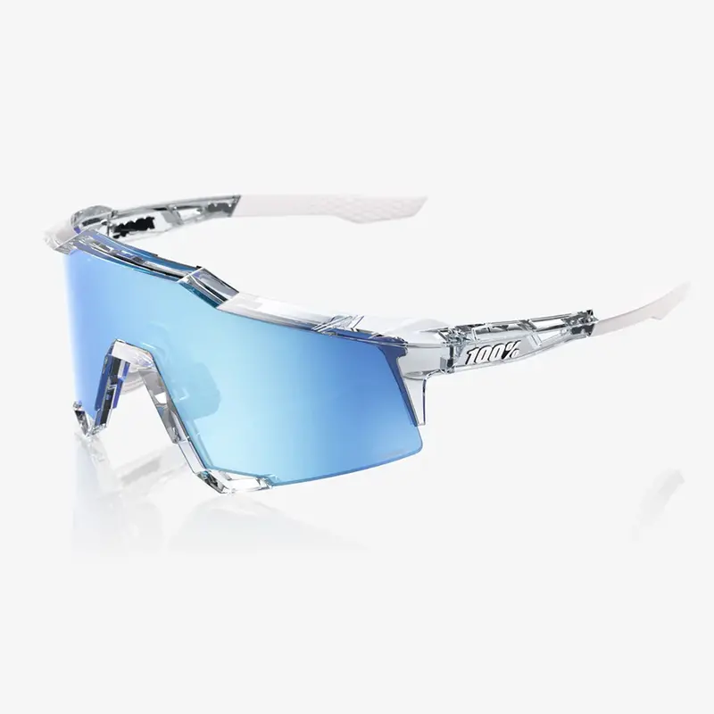 100% Speedcraft Unisex Cycling Sunglasses, Polished Translucent Clear, Hiper Blue Multilayer Mirror Lens 1