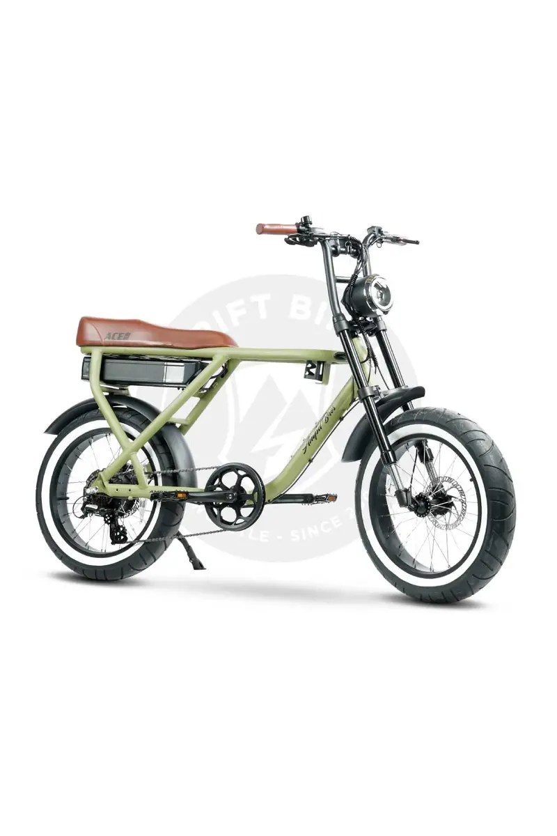 Ampd Bros Ace-X 500W Classic Edition Fat Tyre Step Over Electric Bike - Army 1