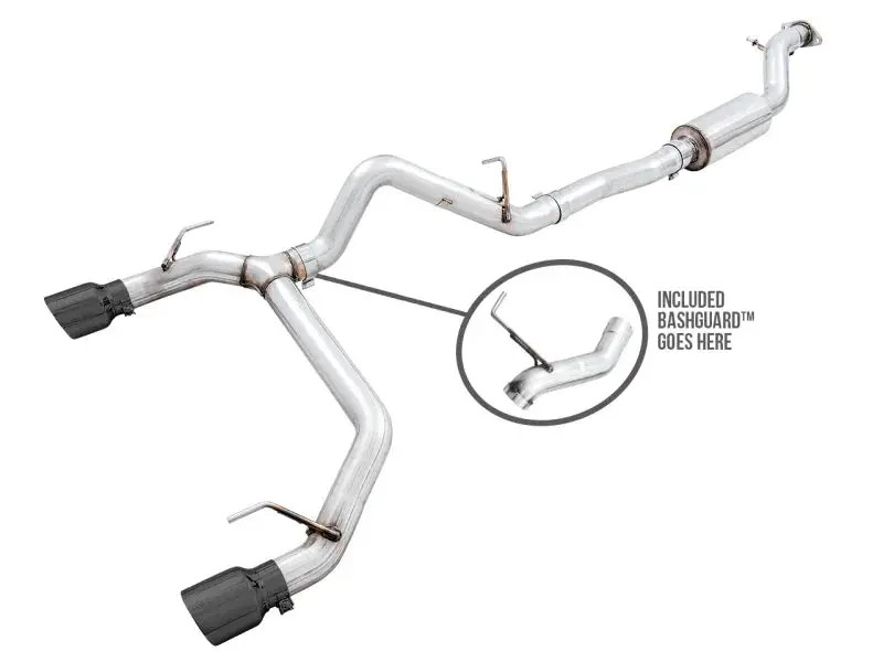 Awe Tuning 0Fg Dual Rear Exit Exhaust W/4.5" Diamond Black Tips & Bash Guard - 2021+ Bronco 2.3L/2.7L 1