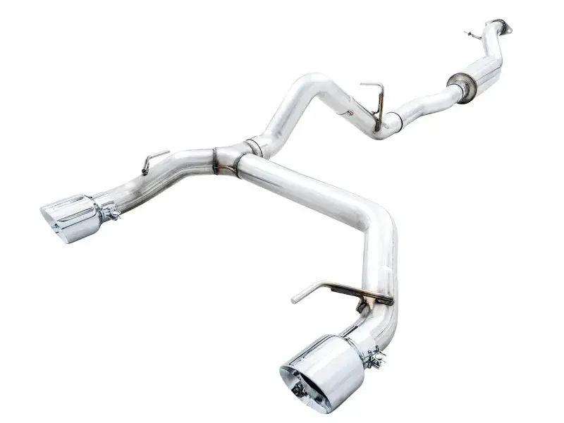 Awe Tuning 2021+ Ford Bronco 0Fg Dual Rear Exit Exhaust W/4.5" Chrome Silver Tips & Bash Guard - 2021+ Bronco 2.3L/2.7L 1