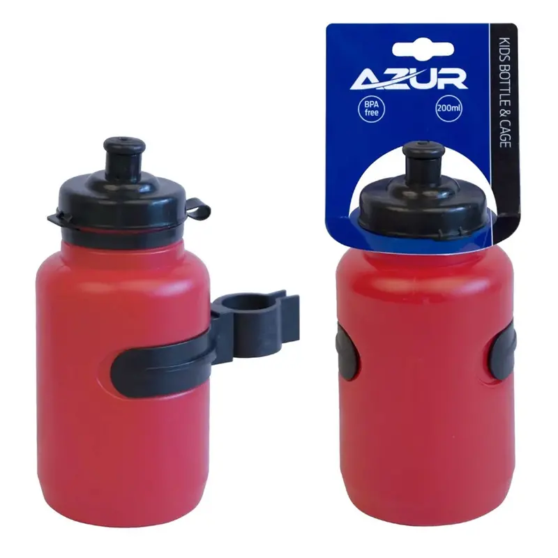 Azur Kid's Water Bottle And Cage Red/Black 1