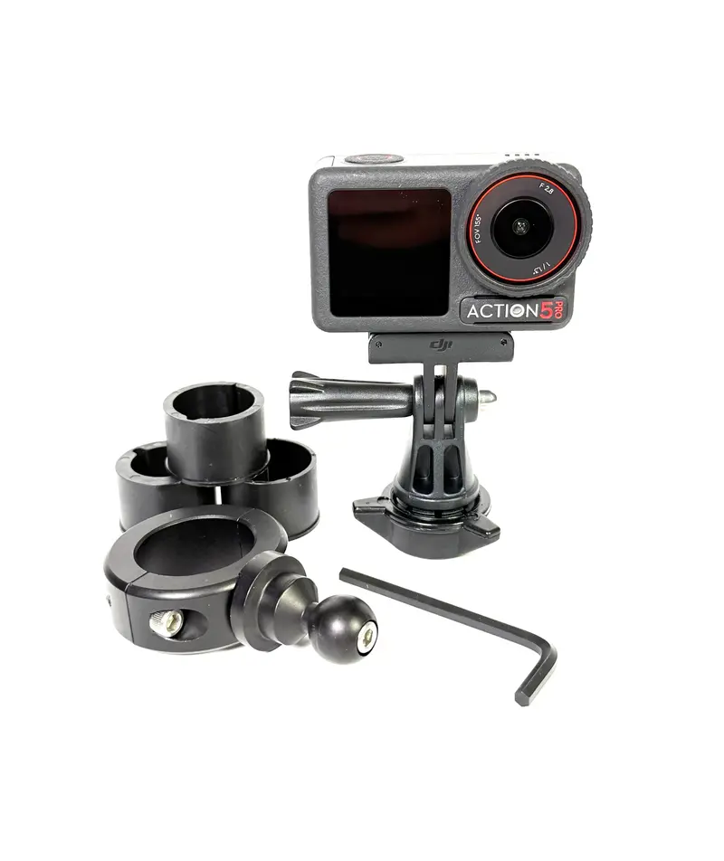 Biker Action Camera Gripper Universal Motorcycle Mount System-Black (Fits Bars 7/8" To 1 1/4")-Black-Kit 1