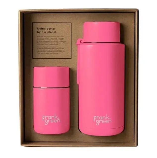 Frank Green Gift Set- 10Oz Ceramic Reusable Cup + 34Oz Creamic Reusable Bottle W/ Straw Lid 1