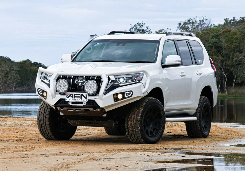 Full Bull Bar Toyota Prado Lj 150 Series 2017-2024 5 Door Complete With Fog Light Inserts And Winch Mount. Prepared For Parking Sensors (Oem) And Head 1