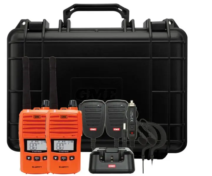 Gme 5/1 Watt Switchable Uhf Cb Handheld Radio Including Accessories - Twin Pack - Blaze Orange 1