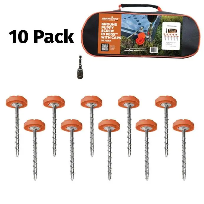 Ground Puppy® Screw-In Mat Pegs With Safety Cap 120Mm | Caravan Mat & Groundsheet Pegs  - 10 Pack 1