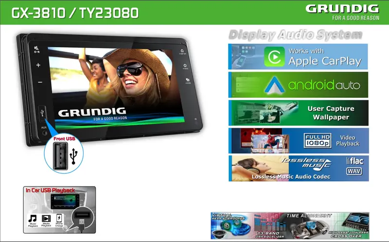 Grundig Gx-3810-80 8" Toyota Size Apple Carplay / Android Auto / Iphone & Android Mirror / Bluetooth / Usb 1
