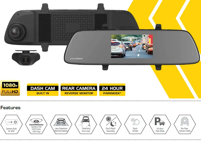 Parkmate Mcpk-502Dvr 5.0” Touch Screen Mirror Dvr With 1080P Front & Rear Recording 1