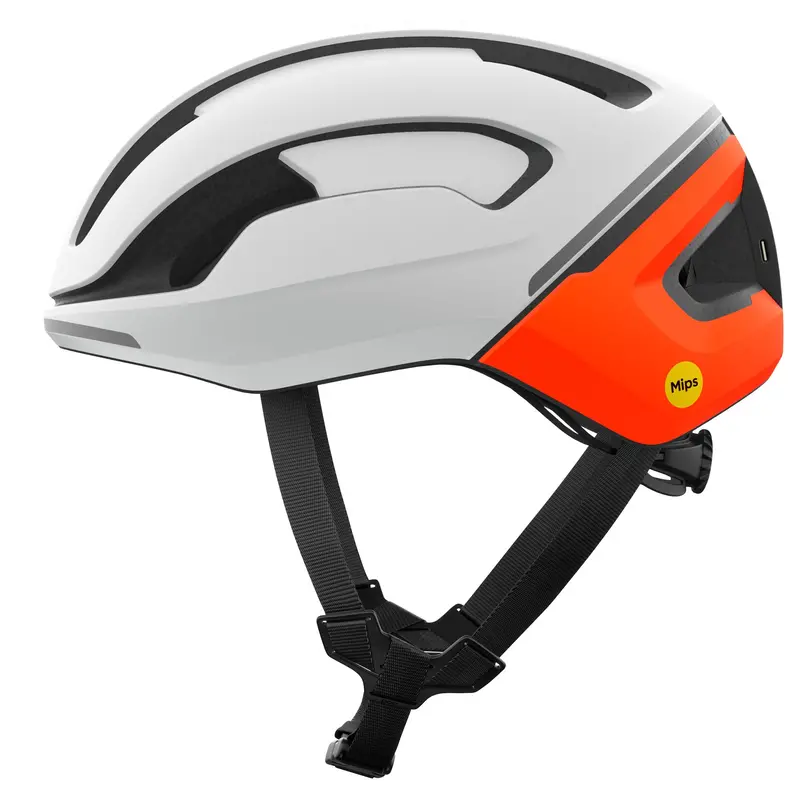 Poc Omne Beacon Mips Unisex Road Cycling Helmet - Hydrogen White / Orange 1