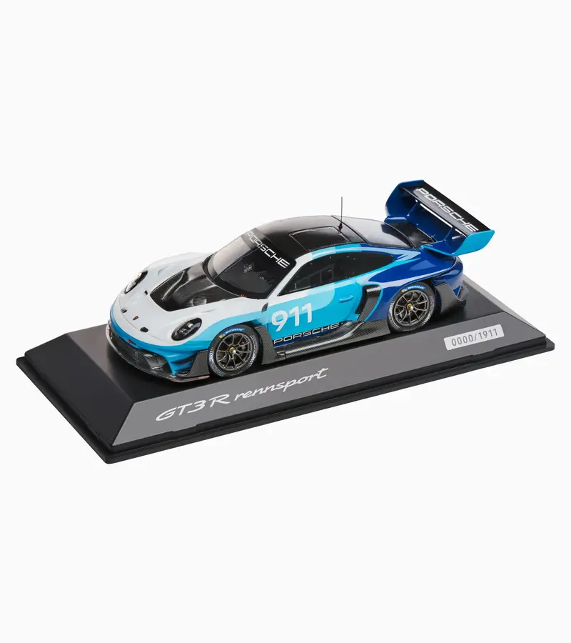 Porsche 911 Gt3 R Rennsport 1:43 Scale Model Car - White/Blue 1