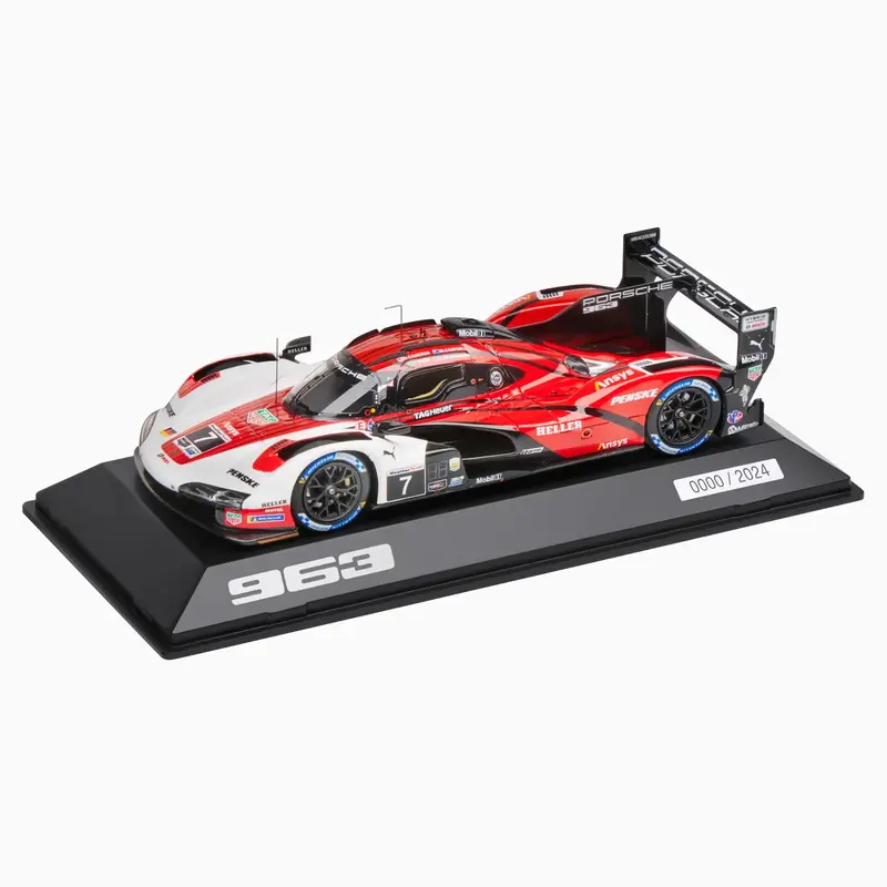Porsche 963 #7 , 1:43 Scale Model Car - White/Red/Black 1