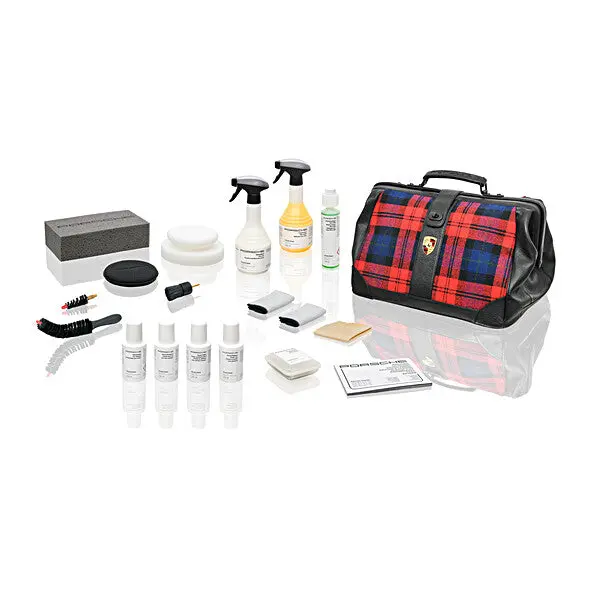 Porsche Classic Car Care Bag Set - Tartan (Red, Blue, Black) 1