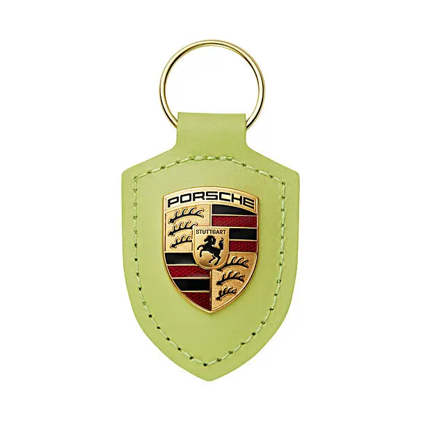Porsche Crest Leather Keychain - Cartagena Yellow Metallic 1