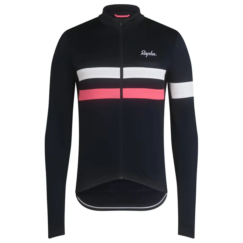 Rapha Brevet Men's Long Sleeve Jersey - Dark Navy/Hi-Viz Pink/White 1