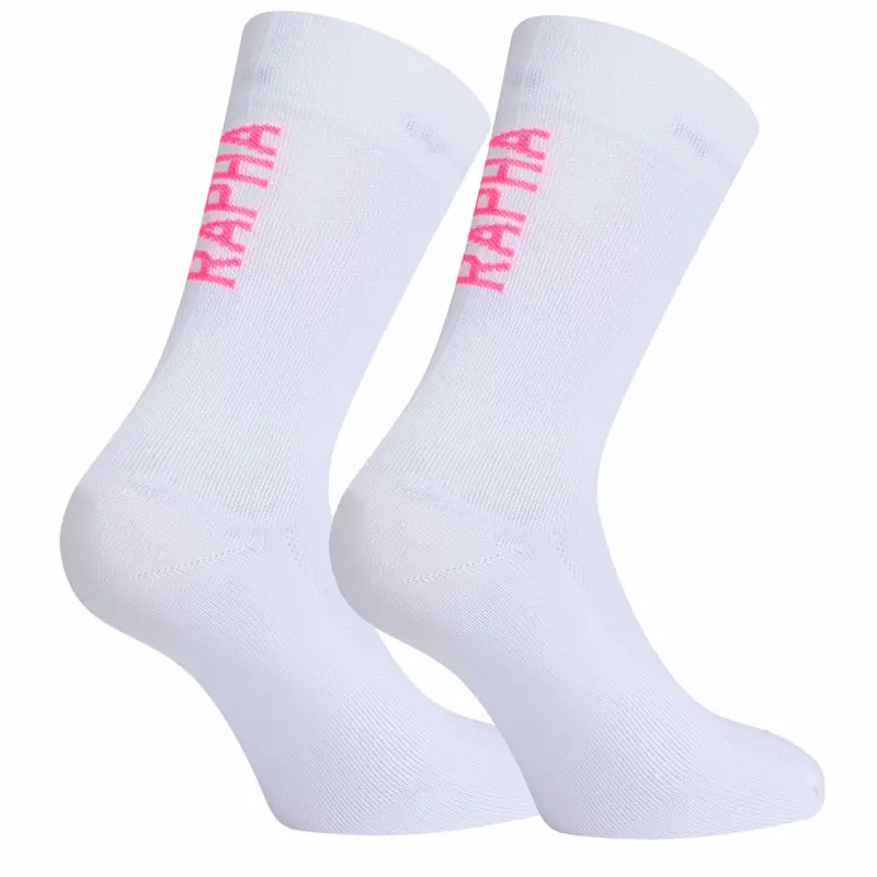 Rapha Unisex Pro Team Sock Ii Regular Cuff - White / Hi-Vis Pink 1