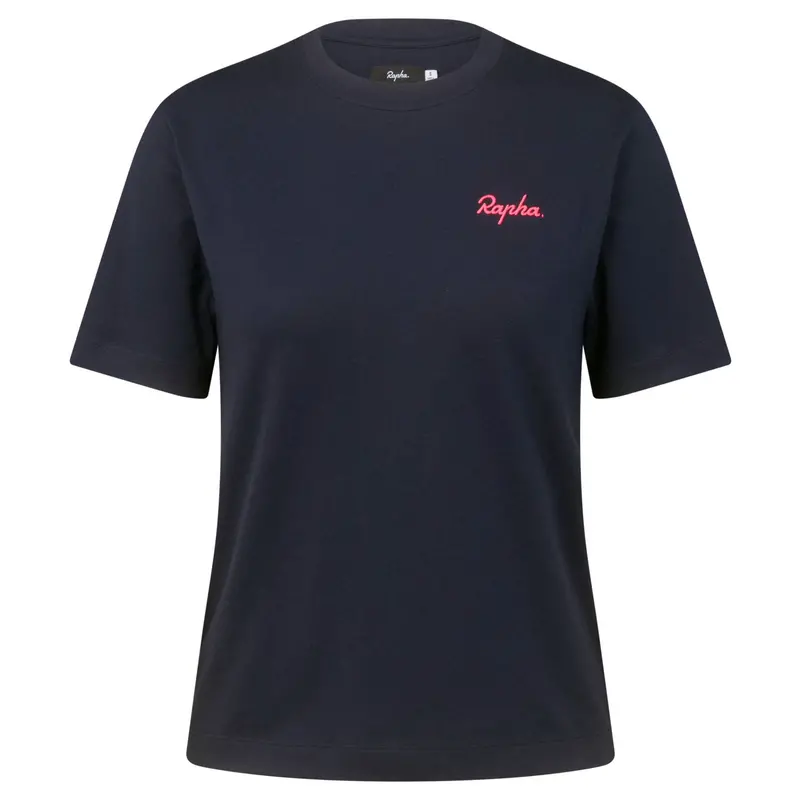 Rapha Women's Logo T-Shirt, Dark Navy/Hi-Viz Pink 1