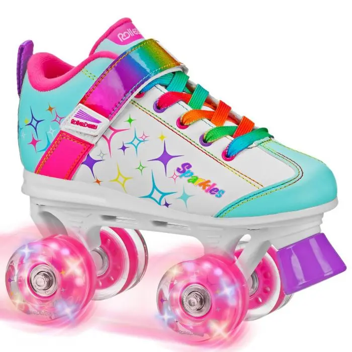 Rds Sparkle Girls Light Up Wheel White/Rainbow Skates 1