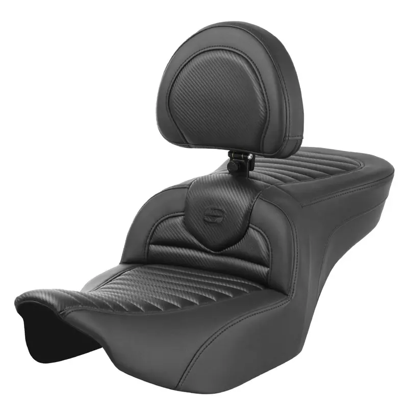 Saddlemen Roadsofa Carbon Fiber Seat – Premium Tuck & Roll Upholstery with Heated/Non-Heated Flexibility