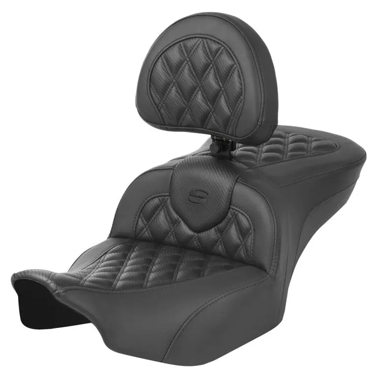 Saddlemen Roadsofa Carbon Fiber Seat with Lattice Stitch – Fits 2008–2024 Street Glide, Road Glide, Electra Glide, Road King, and CVO Models – Heated or Standard