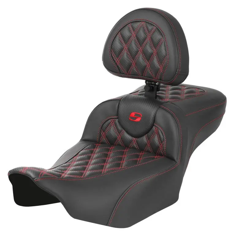 Saddlemen Roadsofa Carbon Fiber Seat with Lattice Stitch – Fits 2008–2024 Street Glide, Road Glide, Electra Glide, Road King, and CVO Models – Heated or Standard