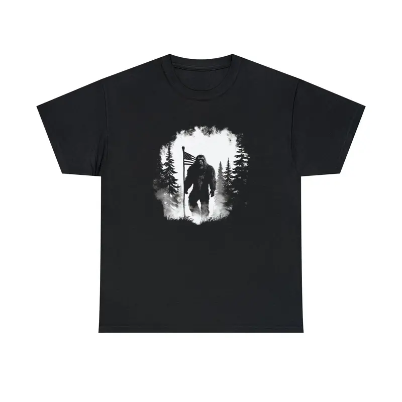 Sasquatch In The Woods With American Flag V2 1