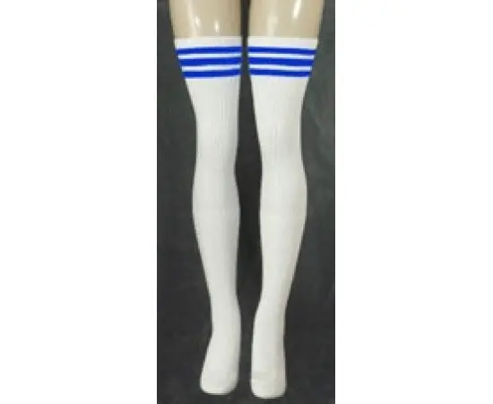 Skater Socks 35" Thigh High White W/ Royal 1