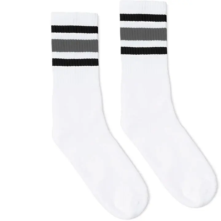 Socco Black And Grey Striped | White Mid Socks 1
