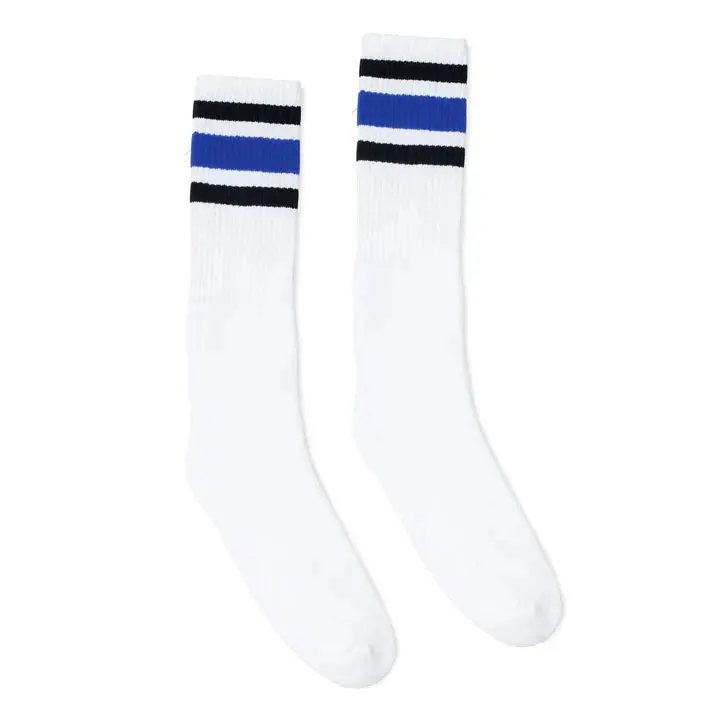 Socco Black Blue Striped Socks | White Knee High Socks 1