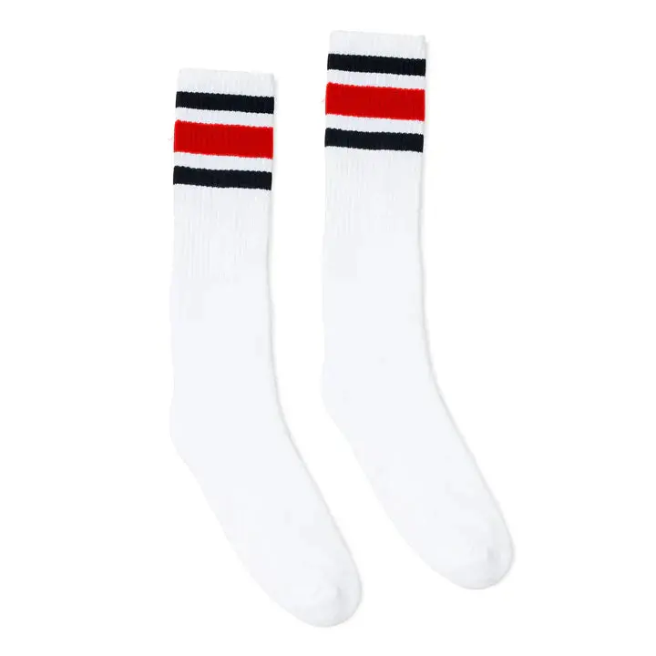 Socco Black Red Striped Socks | White Knee High Socks 1