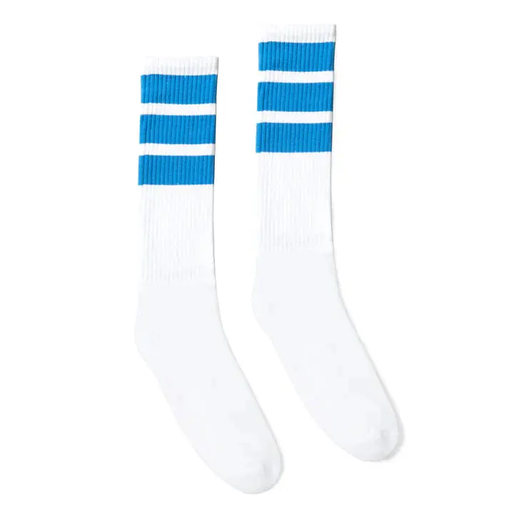 Socco Bold Bahama Blue Striped Socks | White Knee High Socks 1