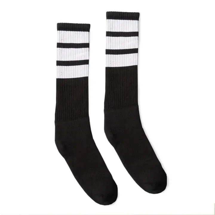 Socco Bold White Striped Socks | Black Knee High Socks 1