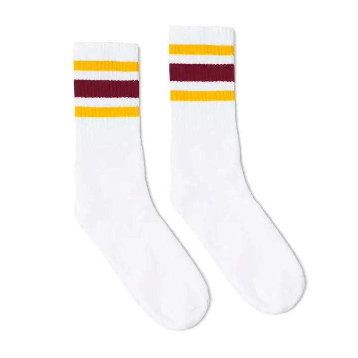 Socco Gold & Maroon Striped | White Mid Socks 1
