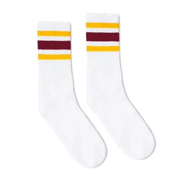 Socco Gold & Maroon Striped | White Mid Socks 2