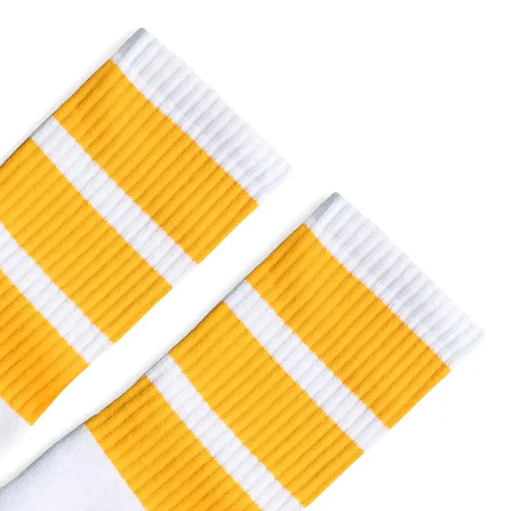 Socco Gold Thick Striped | White Mid Socks 2