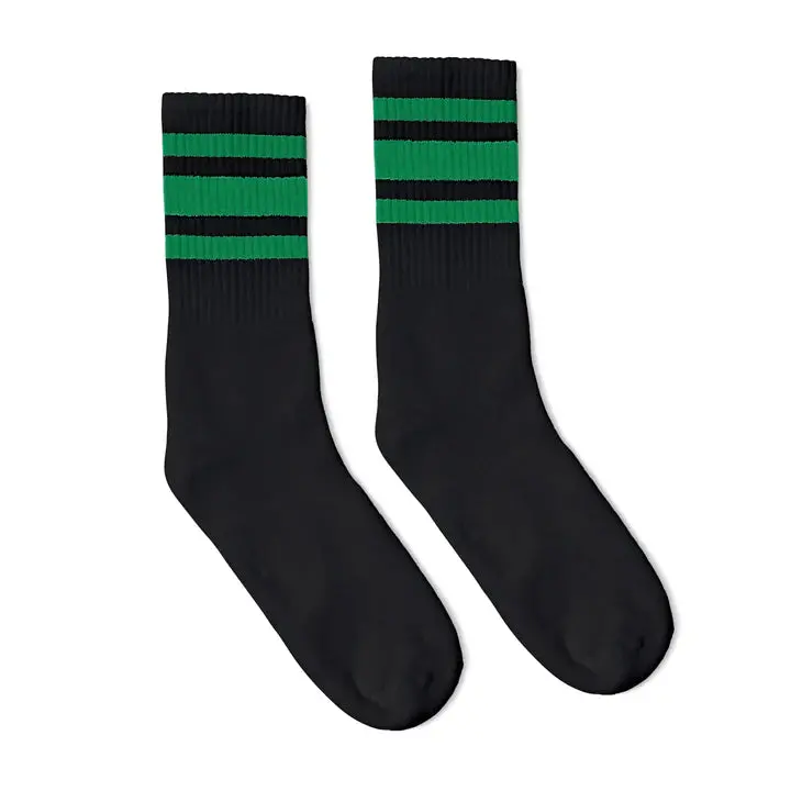 Socco Green Striped Socks | Black Mid Socks 1