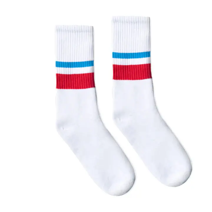 Socco Light Blue & Red 2-Striped | White Mid Socks 1