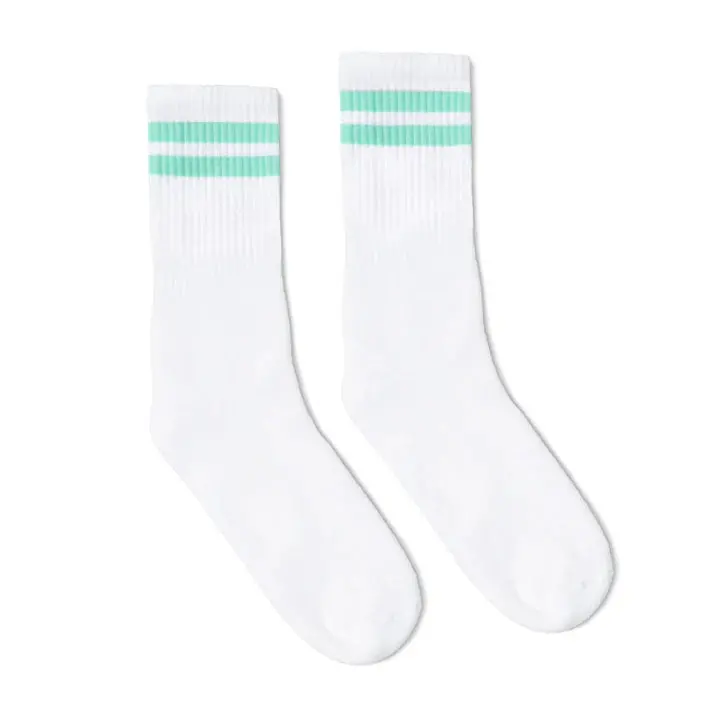 Socco Mint 2-Stripe | White Mid Socks 1