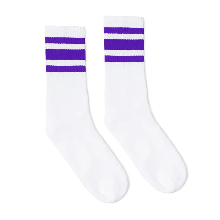 Socco Purple Striped Socks | White Mid Socks 1