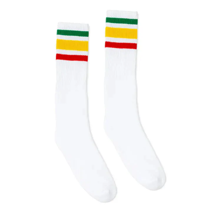 Socco Rasta Striped Socks | White Knee High Socks 1