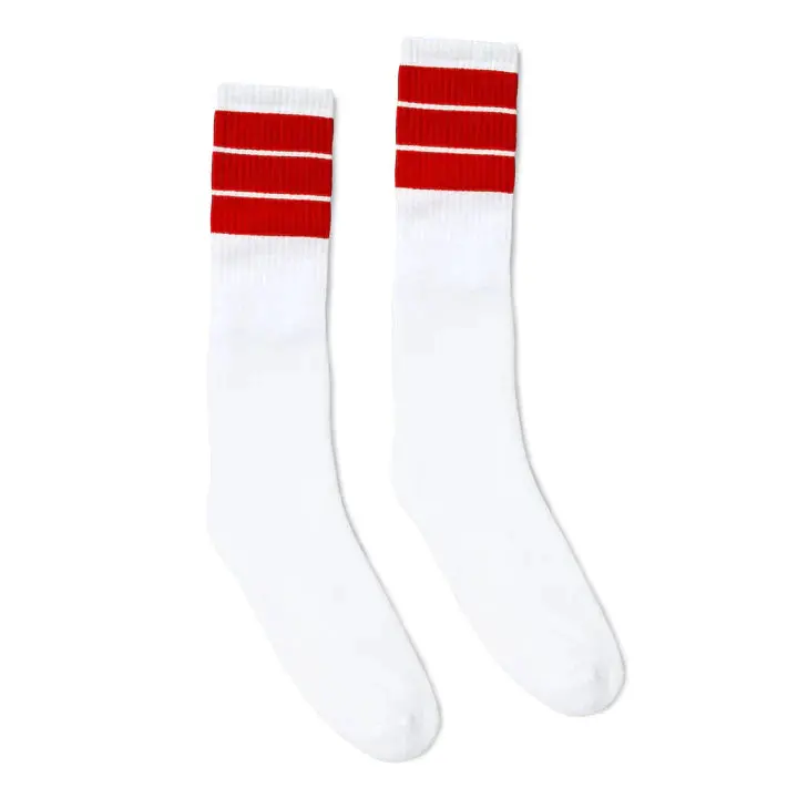 Socco Red Thick Striped | White Mid Socks 2