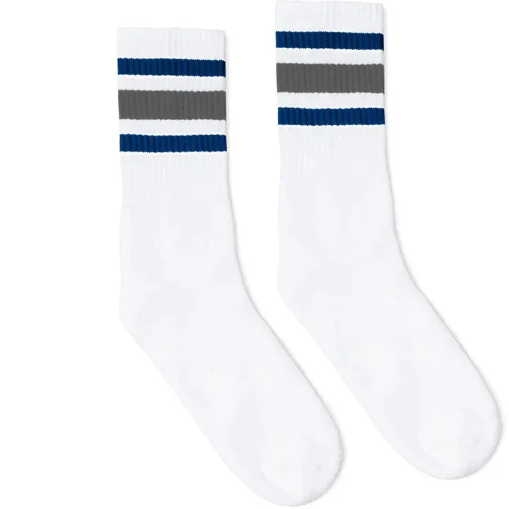 Socco Royal & Grey Striped | White Mid Socks 1