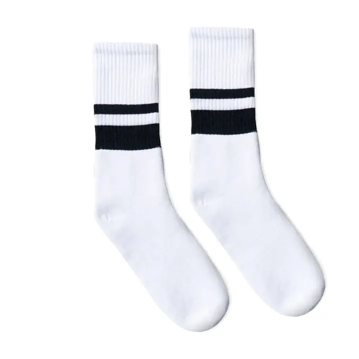 Socco Thin & Thick 2-Stripe Black | White Mid Socks 1