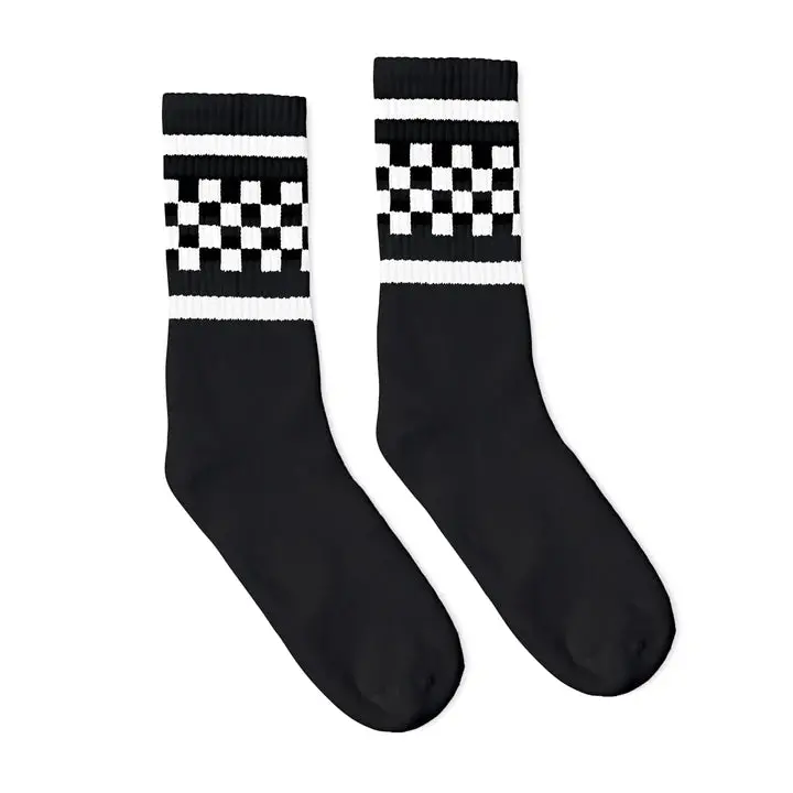 Socco White Checkered Socks | Black Mid Socks 1