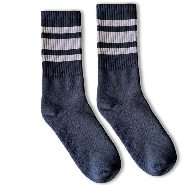 Socco White Striped | Navy Mid Socks 1