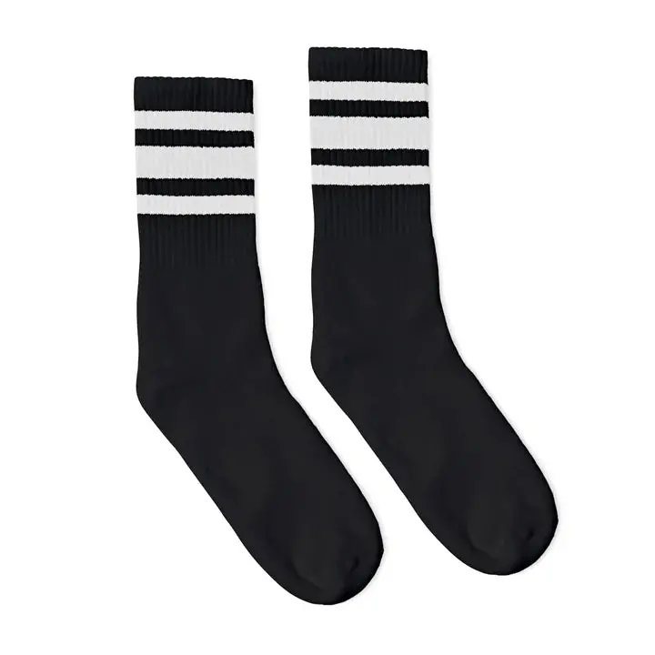 Socco White Striped Socks | Black Mid Socks 1